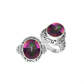 Sterling Silver Mystic Quartz Ring With Balinese Carved Band For Women